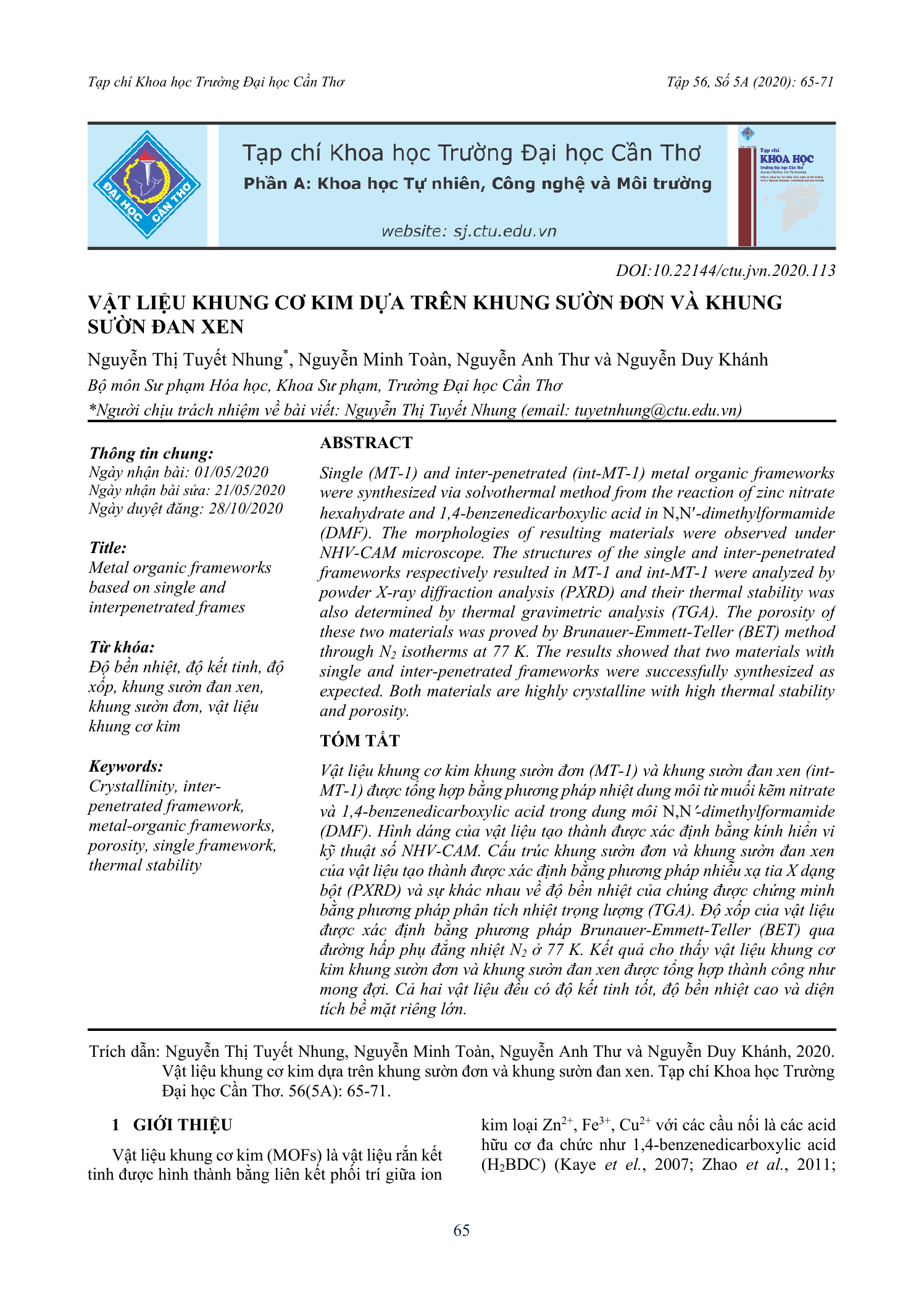 Vật liệu khung cơ kim dựa trên khung sườn đơn và khung sườn đan xen