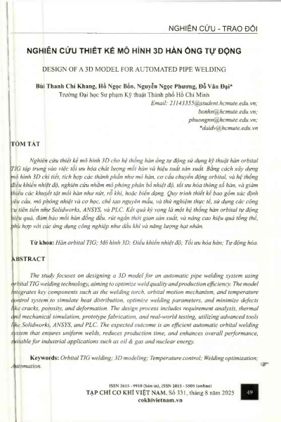 Nghiên cứu thiết kế mô hình 3D hàn ống tự động