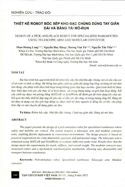 Thiết kế robot bốc xếp kho đặc chủng dùng tay giãn dài và băng tải mô-đun