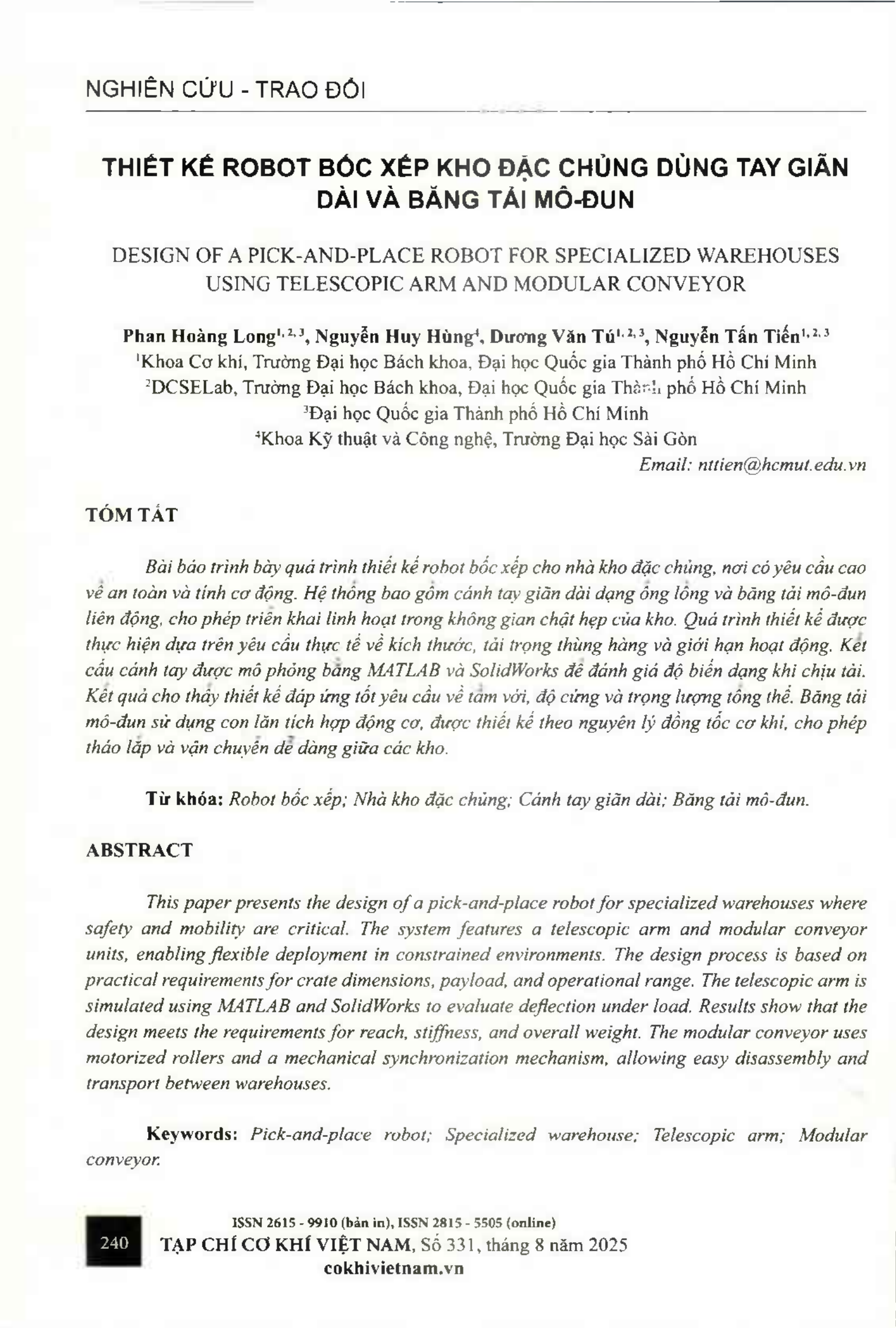 Thiết kế robot bốc xếp kho đặc chủng dùng tay giãn dài và băng tải mô-đun