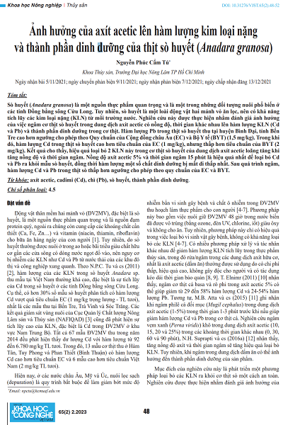 Ảnh hưởng của axít acetic lên hàm lượng kim loại nặng và thành phần dinh dưỡng của thịt sò huyết (Anadara granosa)