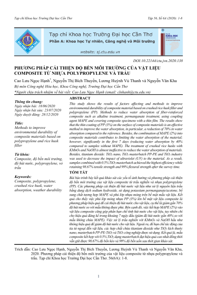 Phương pháp cải thiện độ bền môi trường của vật liệu composite từ nhựa polypropylene và trấu