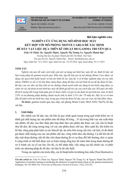 Nghiên cứu ứng dụng mô hình học máy kết hợp với mô phỏng Monte Carlo để xác định bề dày vật liệu dựa trên kĩ thuật đo gamma truyền qua
