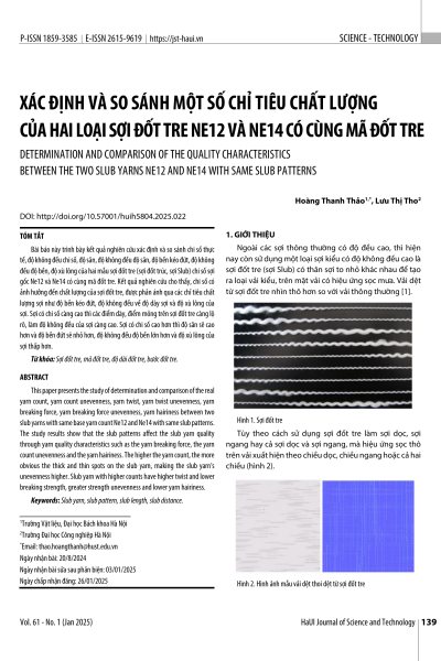 Xác định và so sánh một số chỉ tiêu chất lượng của hai loại sợi đốt tre Ne12 và Ne14 có cùng mã đốt tre