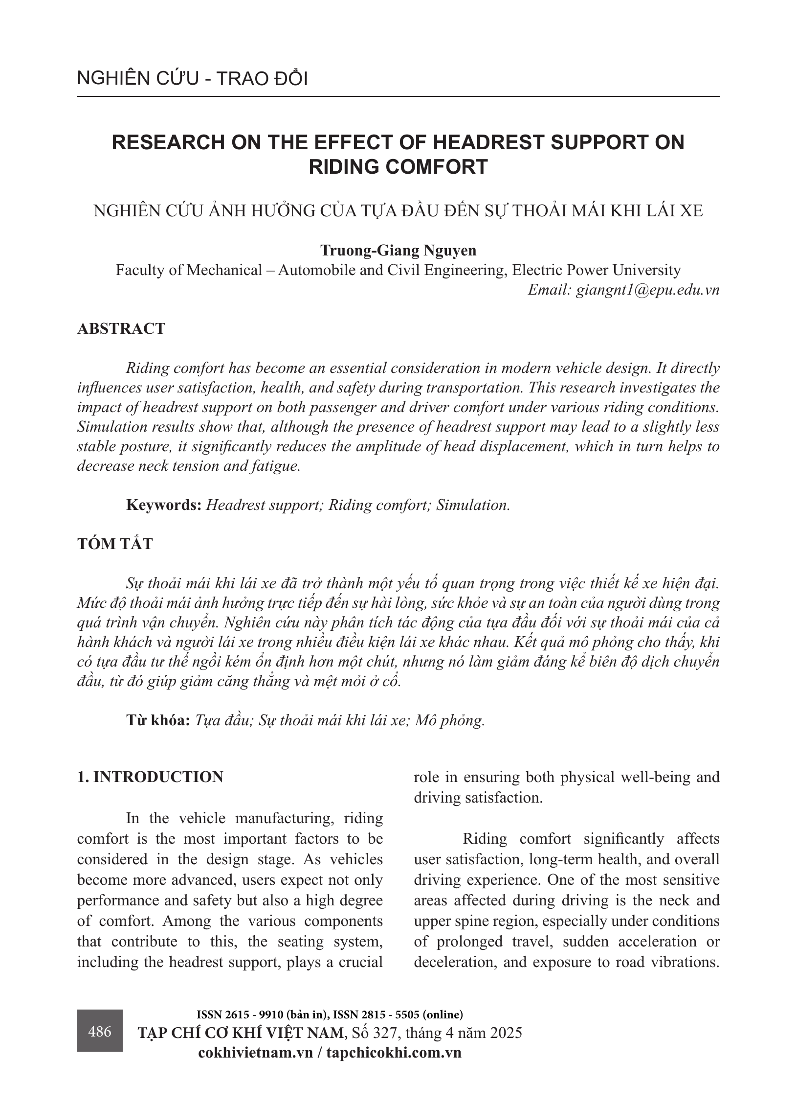 Nghiên cứu ảnh hưởng của tựa đầu đến sự thoải mái khi lái xe