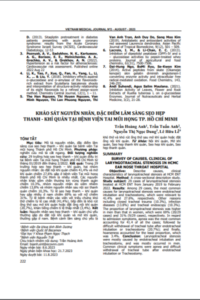 Khảo sát nguyên nhân, đặc điểm lâm sàng sẹo hẹp thanh - khí quản tại Bệnh viện Tai mũi họng thành phố Hồ Chí Minh