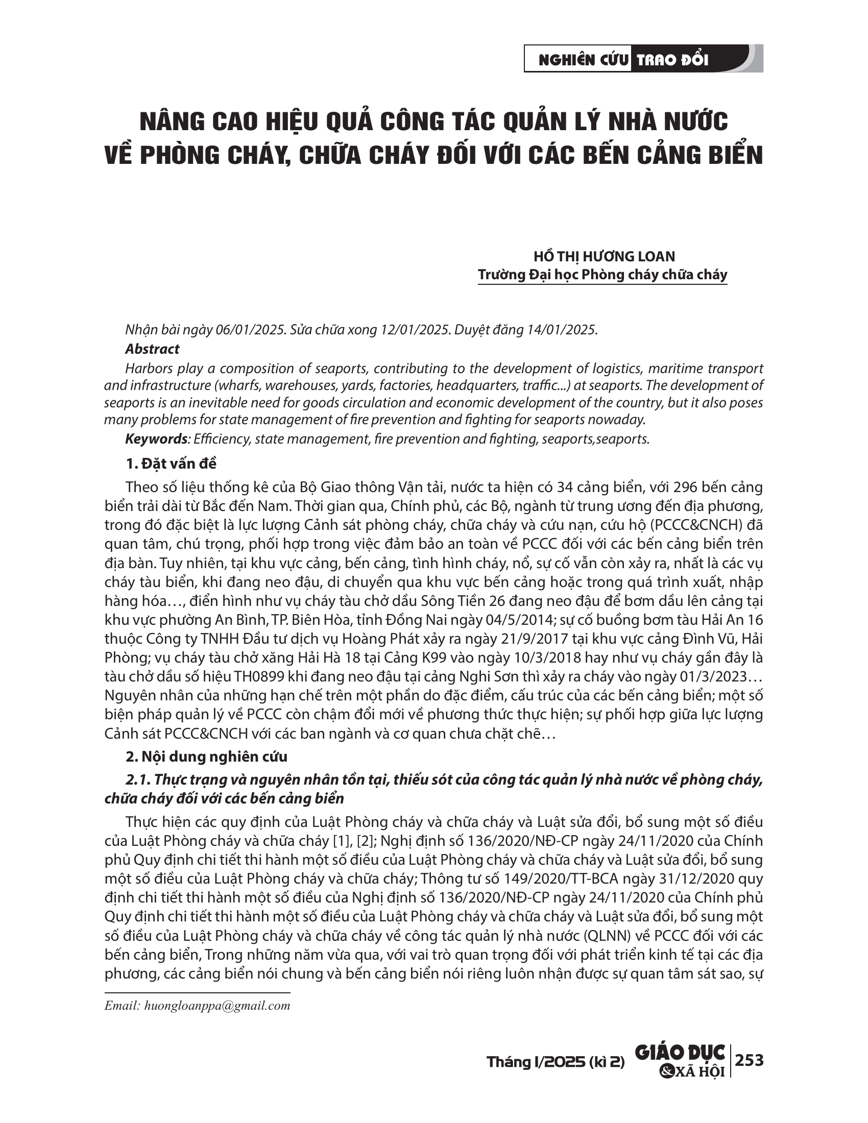 Nâng cao hiệu quả công tác quản lý nhà nước về phòng cháy, chữa cháy đối với các bến cảng biển