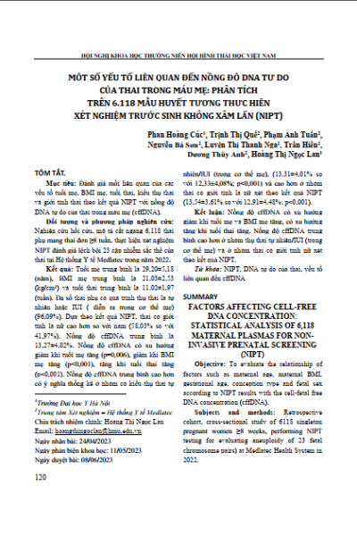 Một số yếu tố liên quan đến nồng độ DNA tự do của thai trong máu mẹ: phân tích trên 6.118 mẫu huyết tương thực hiện xét nghiệm trước sinh không xâm lấn (NIPT)