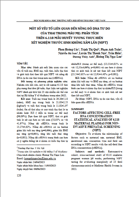 Một số yếu tố liên quan đến nồng độ DNA tự do của thai trong máu mẹ: phân tích trên 6.118 mẫu huyết tương thực hiện xét nghiệm trước sinh không xâm lấn (NIPT)