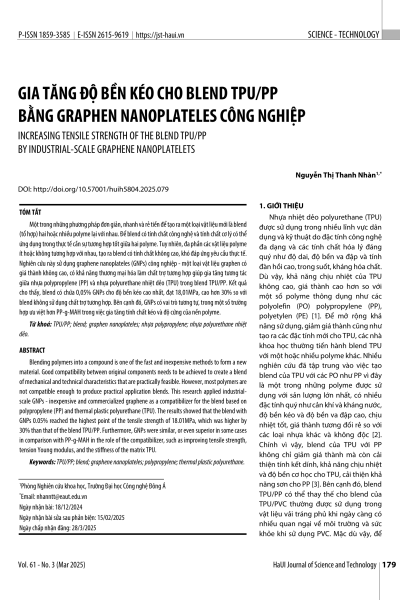 Gia tăng độ bền kéo cho blend TPU/PP bằng graphen nanoplatelets công nghiệp