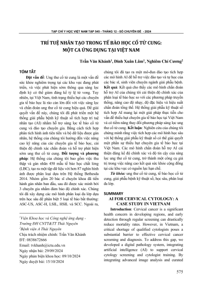 Trí tuệ nhân tạo trong tế bào học cổ tử cung: một ca ứng dụng tại Việt Nam