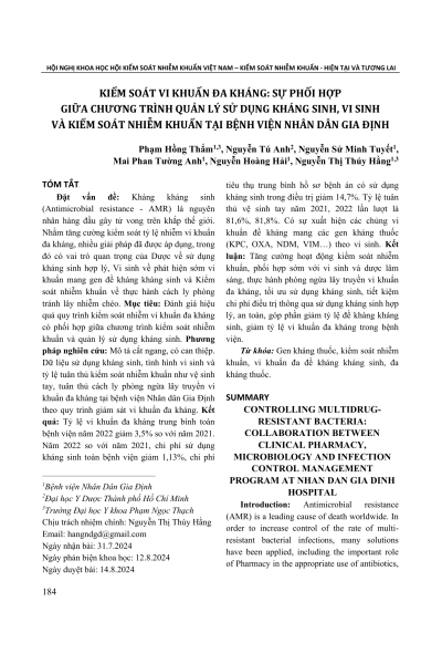 Kiểm soát vi khuẩn đa kháng: Sự phối hợp giữa chương trình quản lý sử dụng kháng sinh, vi sinh và kiểm soát nhiễm khuẩn tại Bệnh viện Nhân Dân Gia Định