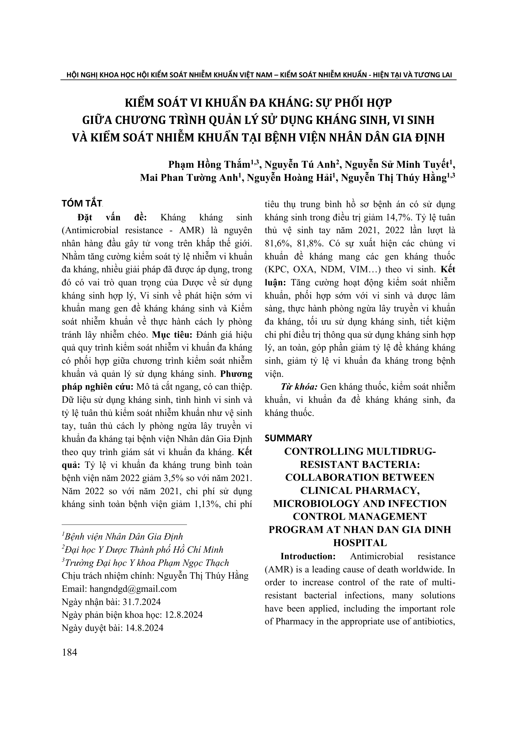 Kiểm soát vi khuẩn đa kháng: Sự phối hợp giữa chương trình quản lý sử dụng kháng sinh, vi sinh và kiểm soát nhiễm khuẩn tại Bệnh viện Nhân Dân Gia Định