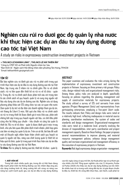 Nghiên cứu rủi ro dưới góc độ quản lý nhà nước khi thực hiện các dự án đầu tư xây dựng đường cao tốc tại Việt Nam