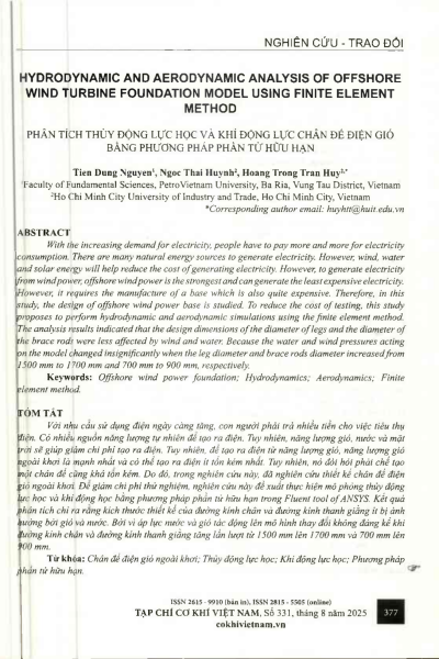 Phân tích thủy động lực học và khí động lực chân đế điện gió bằng phương pháp phần tử hữu hạn