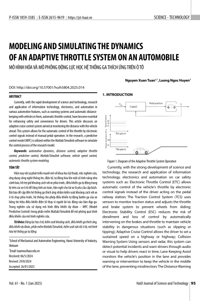 Mô hình hóa và mô phỏng động lực học hệ thống ga thích ứng trên ô tô