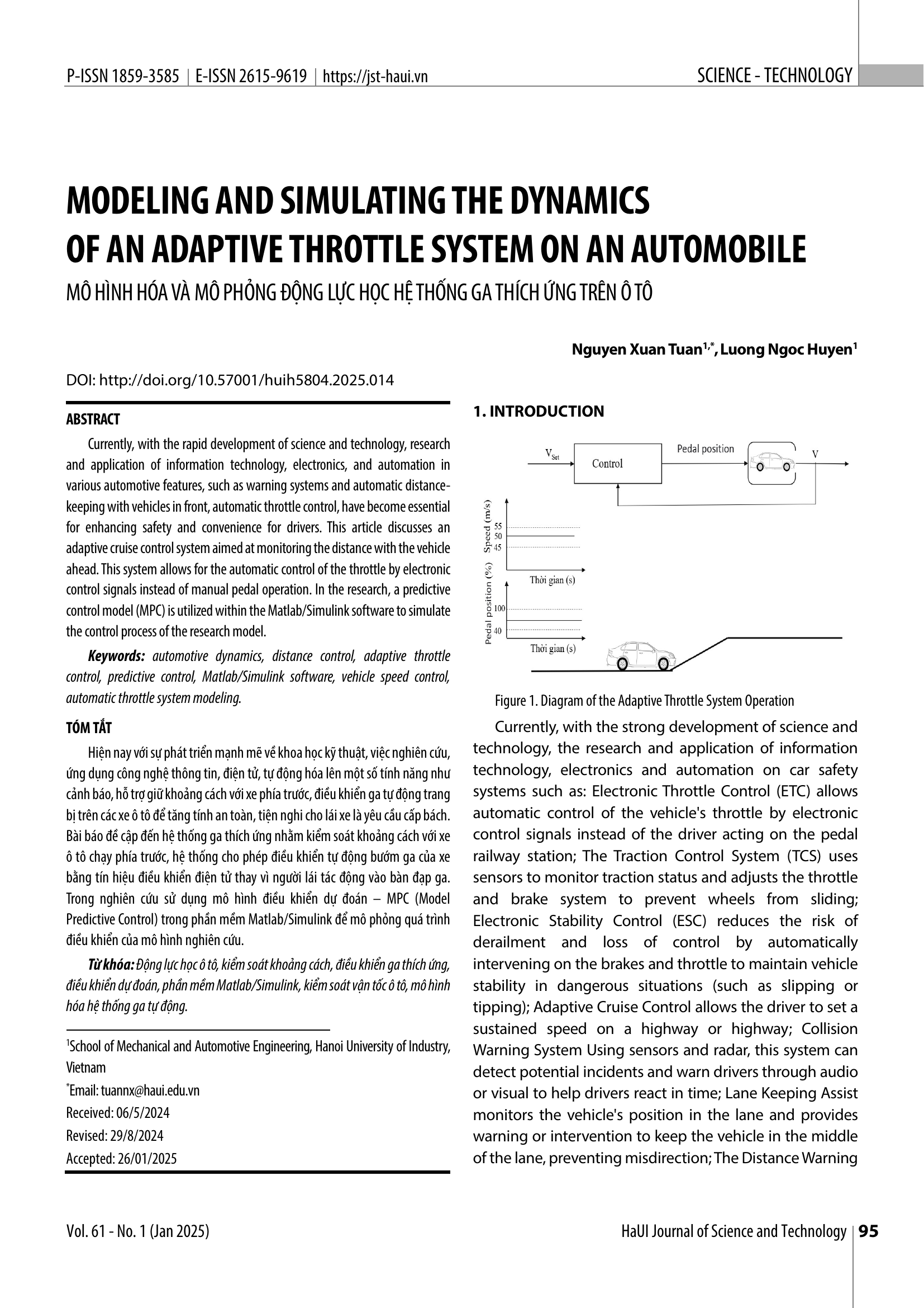 Mô hình hóa và mô phỏng động lực học hệ thống ga thích ứng trên ô tô