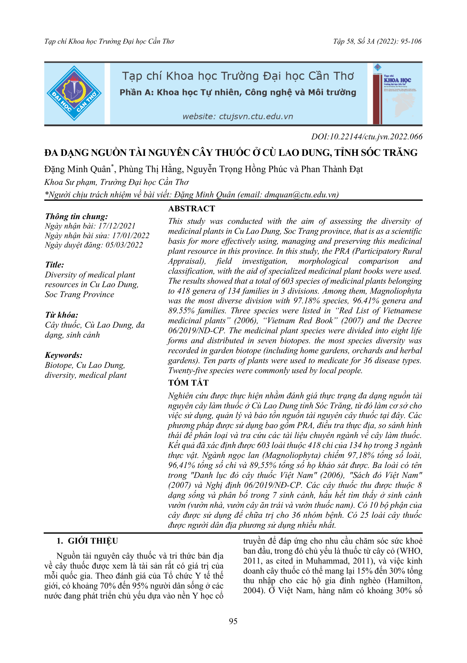 Tác động của xâm nhập và thiên tai lên các mô hình canh tác nông - lâm nghiệp vùng U Minh Hạ