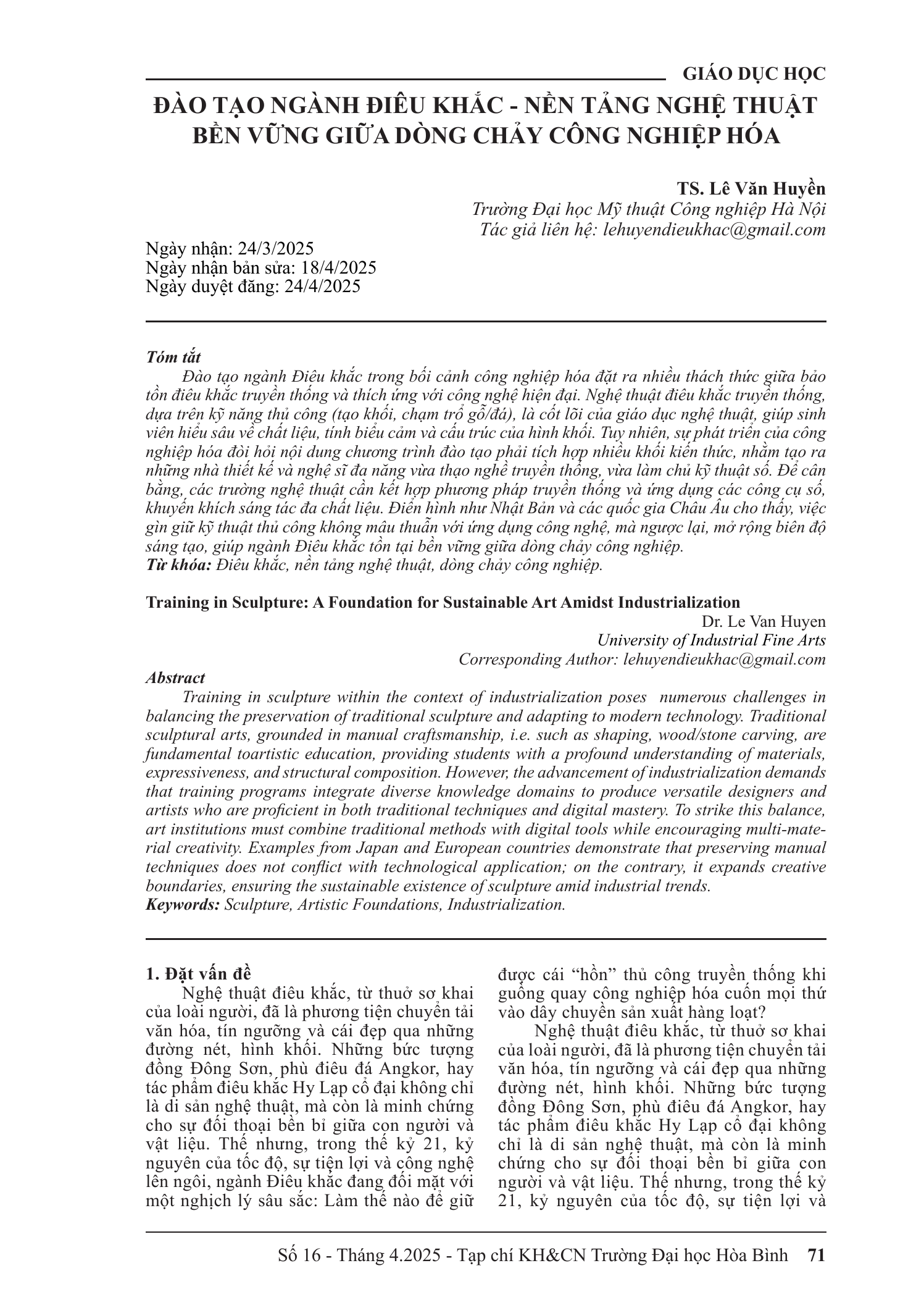 Đào tạo ngành điêu khắc - nền tảng nghệ thuật bền vững giữa dòng chảy công nghiệp hóa