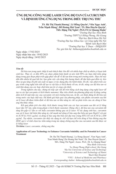 Ứng dụng công nghệ laser tăng độ tan của curcumin và định hướng ứng dụng trong điều trị ung thư