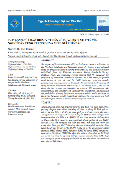 Tác động của bảo hiểm y tế đến sử dụng dịch vụ y tế của người dân vùng trung du và miền núi phía bắc