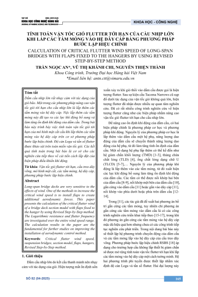 Tính toán vận tốc gió flutter tới hạn của cầu nhịp lớn khi lắp các tấm mỏng vào hệ dây cáp bằng phương pháp bước lặp hiệu chỉnh
