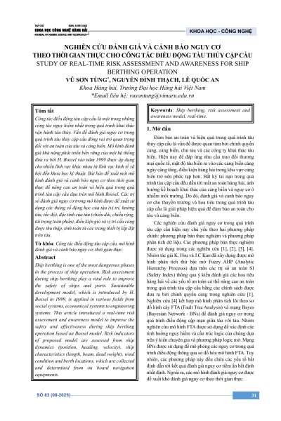 Nghiên cứu đánh giá và cảnh báo nguy cơ theo thời gian thực cho công tác điều động tàu thủy cập cầu