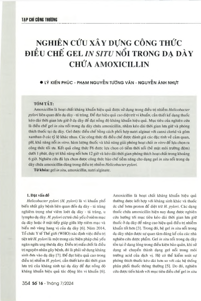 Nghiên cứu xây dựng công thức điều chế gel in situ nổi trong dạ dày chứa amoxicillin