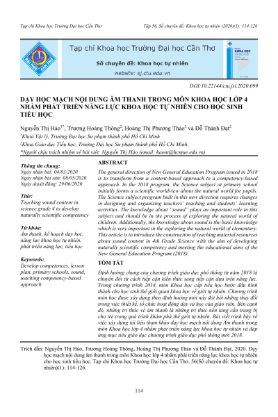 Dạy học mạch nội dung âm thanh trong môn khoa học lớp 4 nhằm phát triển năng lực khoa học tự nhiên cho học sinh tiểu học
