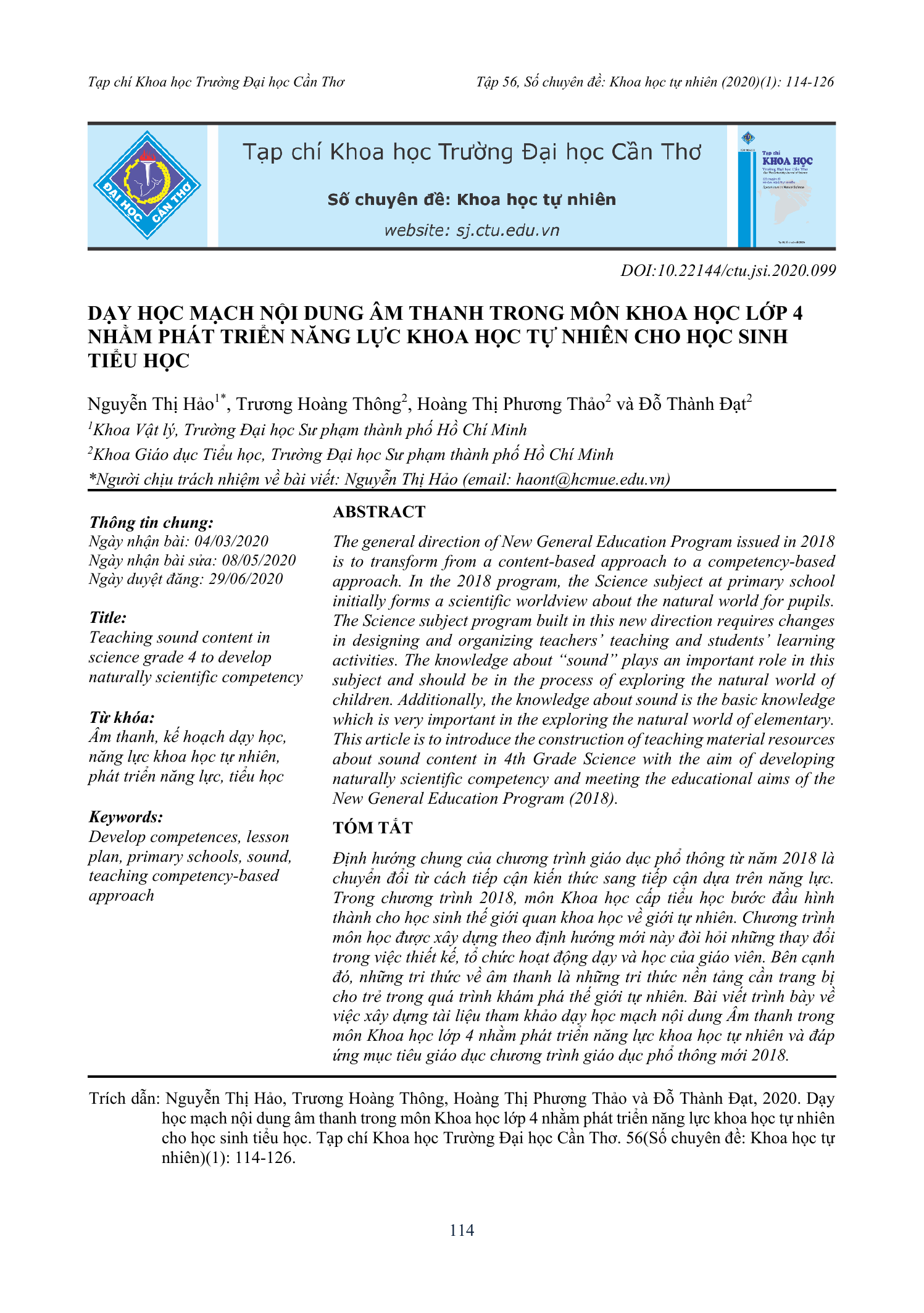 Dạy học mạch nội dung âm thanh trong môn khoa học lớp 4 nhằm phát triển năng lực khoa học tự nhiên cho học sinh tiểu học