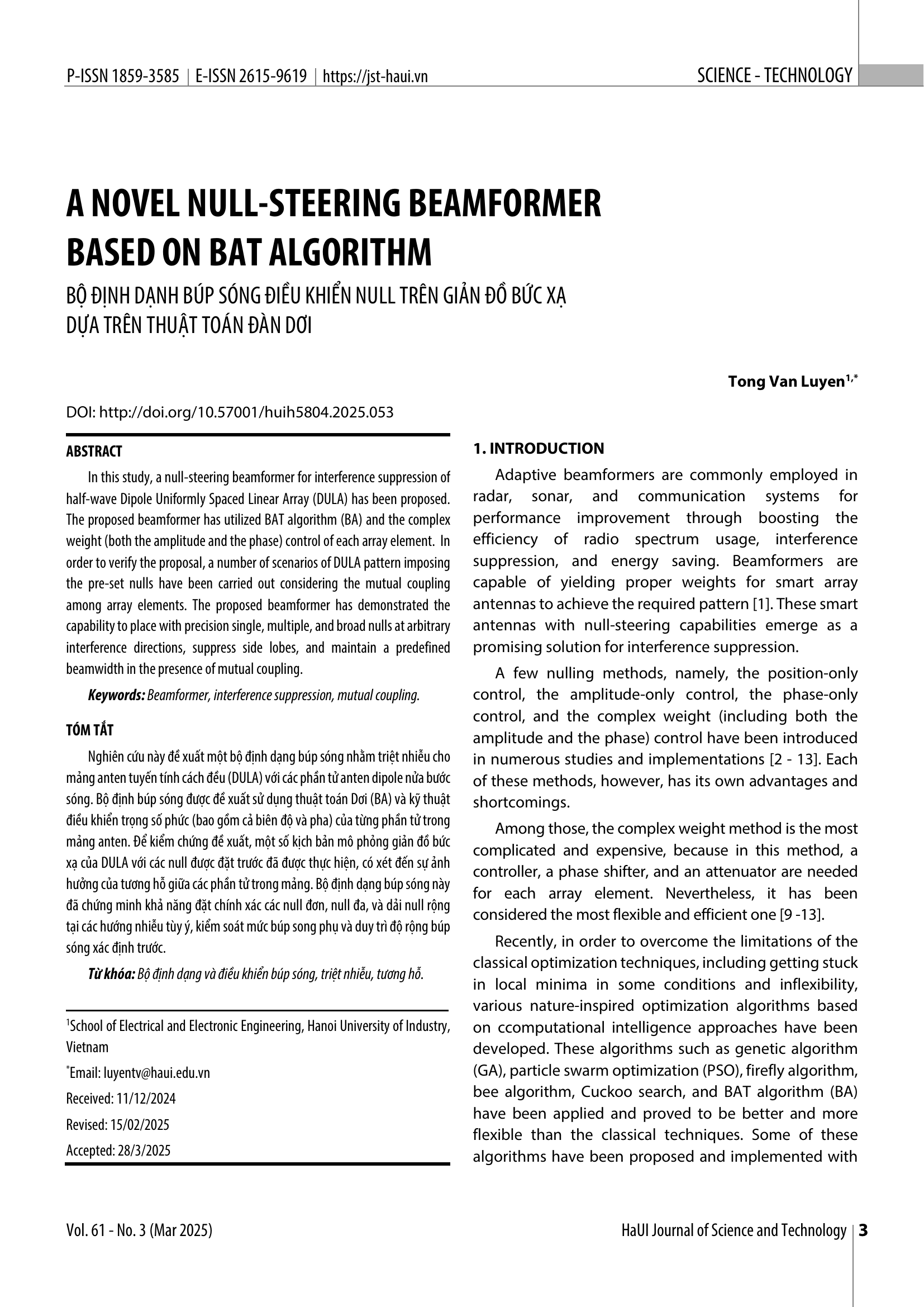 Một bộ định hướng chùm tia triệt tiêu mới dựa trên thuật toán Bat