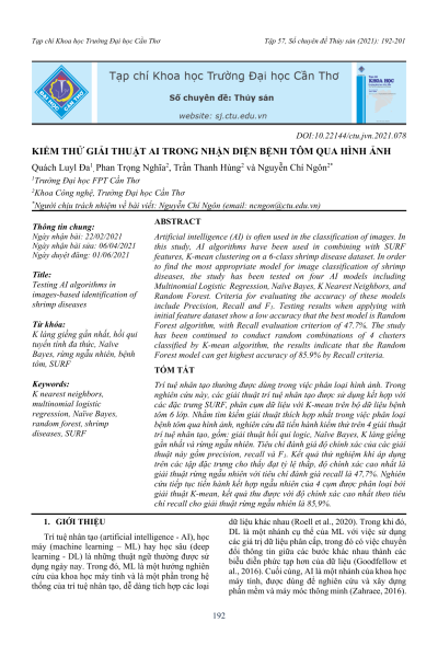 Kiểm thử giải thuật AI trong nhận diện bệnh tôm qua hình ảnh