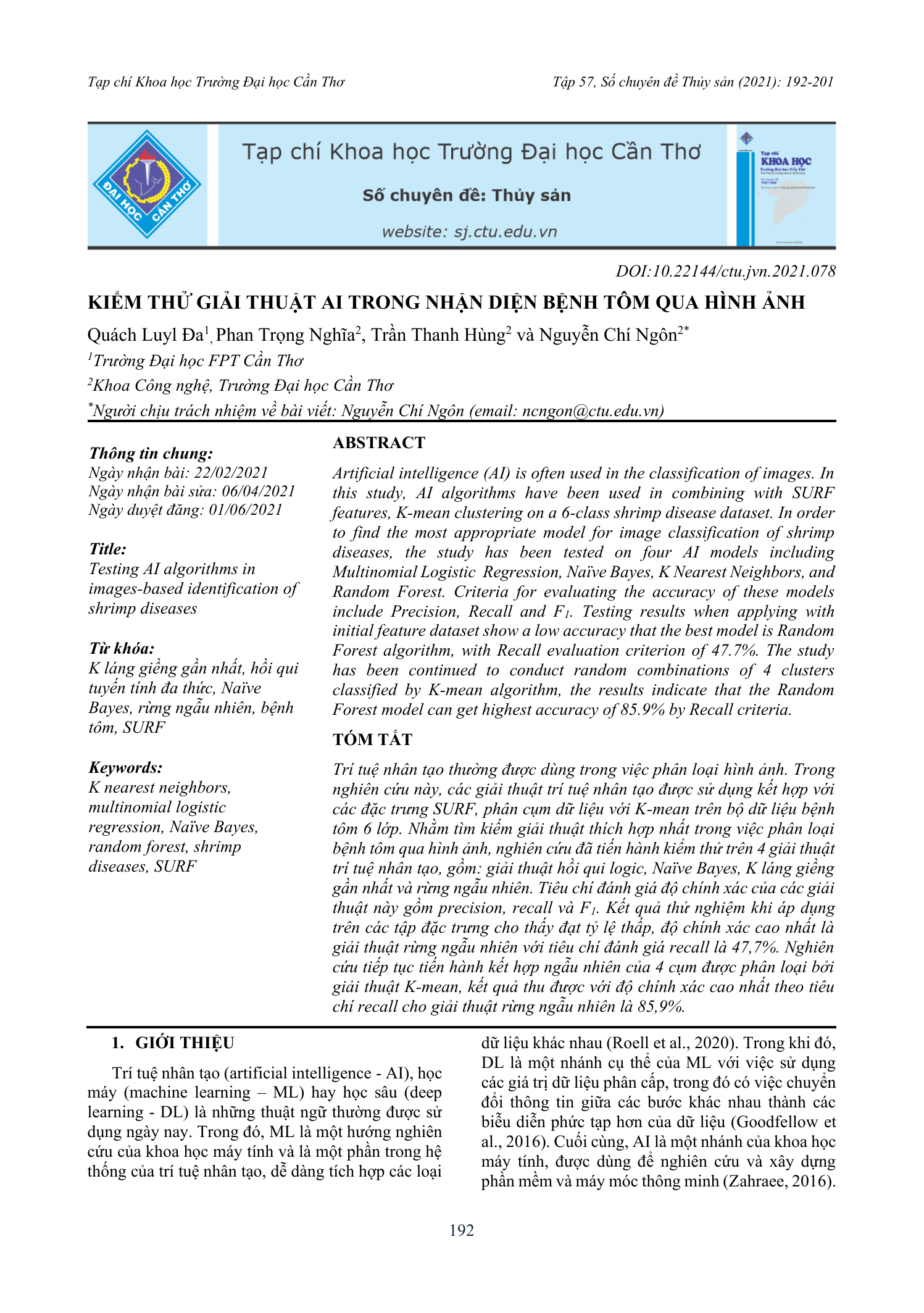 Kiểm thử giải thuật AI trong nhận diện bệnh tôm qua hình ảnh