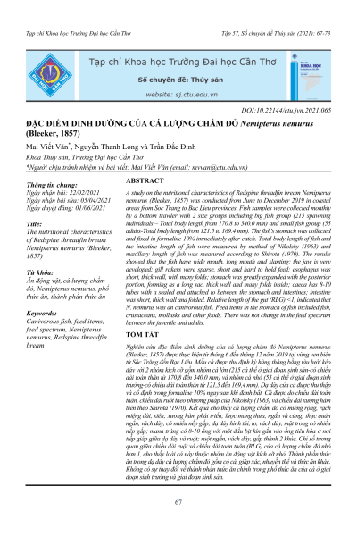 Đặc điểm dinh dưỡng của cá lượng chấm đỏ Nemipterus nemurus (Bleeker, 1857)