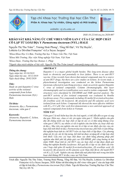 Khảo sát khả năng ức chế virus viêm gan C của các hợp chất cô lập từ loài địa y Parmotrema tinctorum