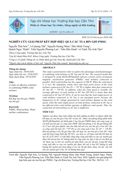 Nghiên cứu giải pháp kết hợp hiệu quả các tua bin gió PMSG