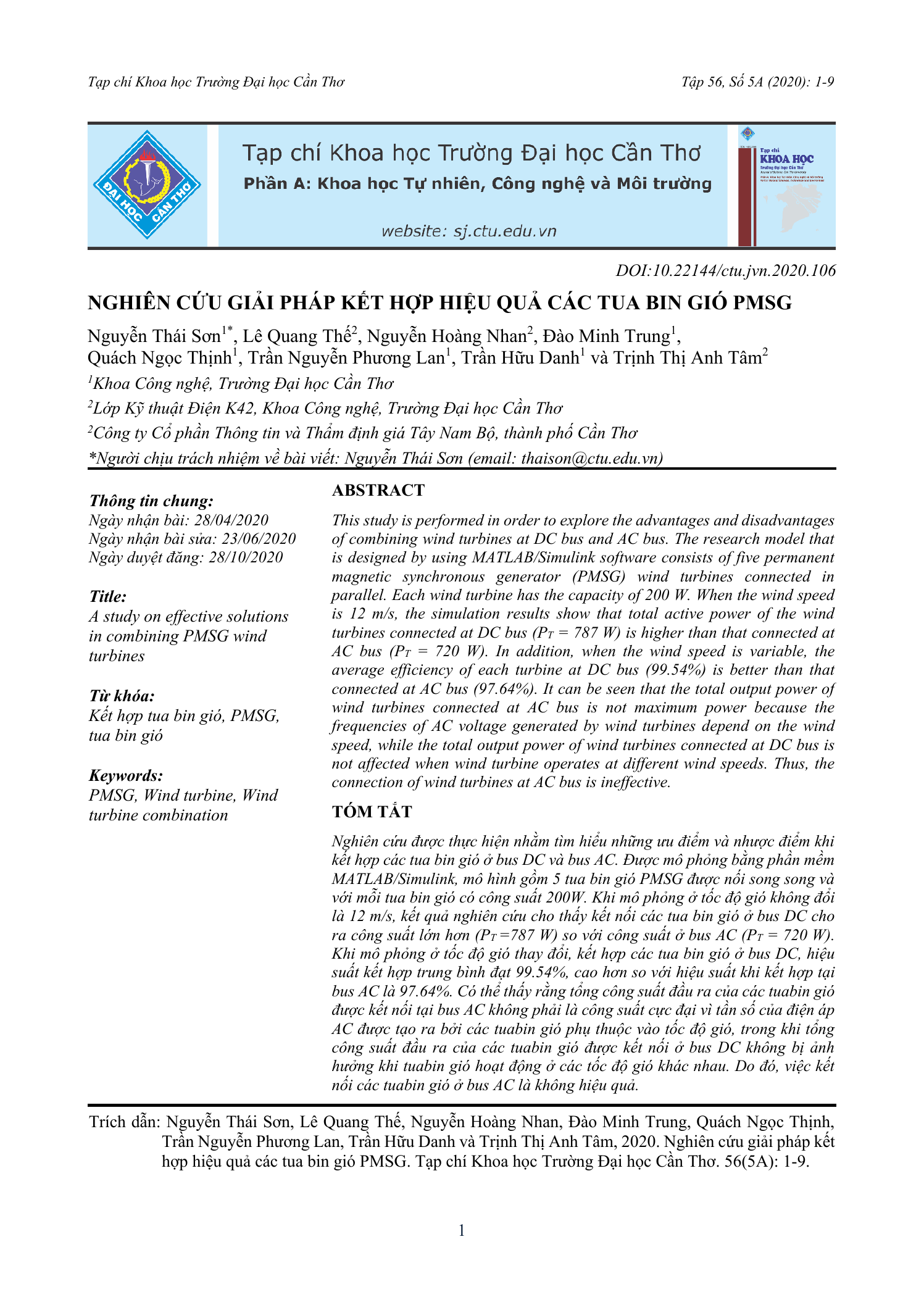 Nghiên cứu giải pháp kết hợp hiệu quả các tua bin gió PMSG