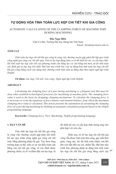 Tự động hóa tính toán lực kẹp chi tiết khi gia công