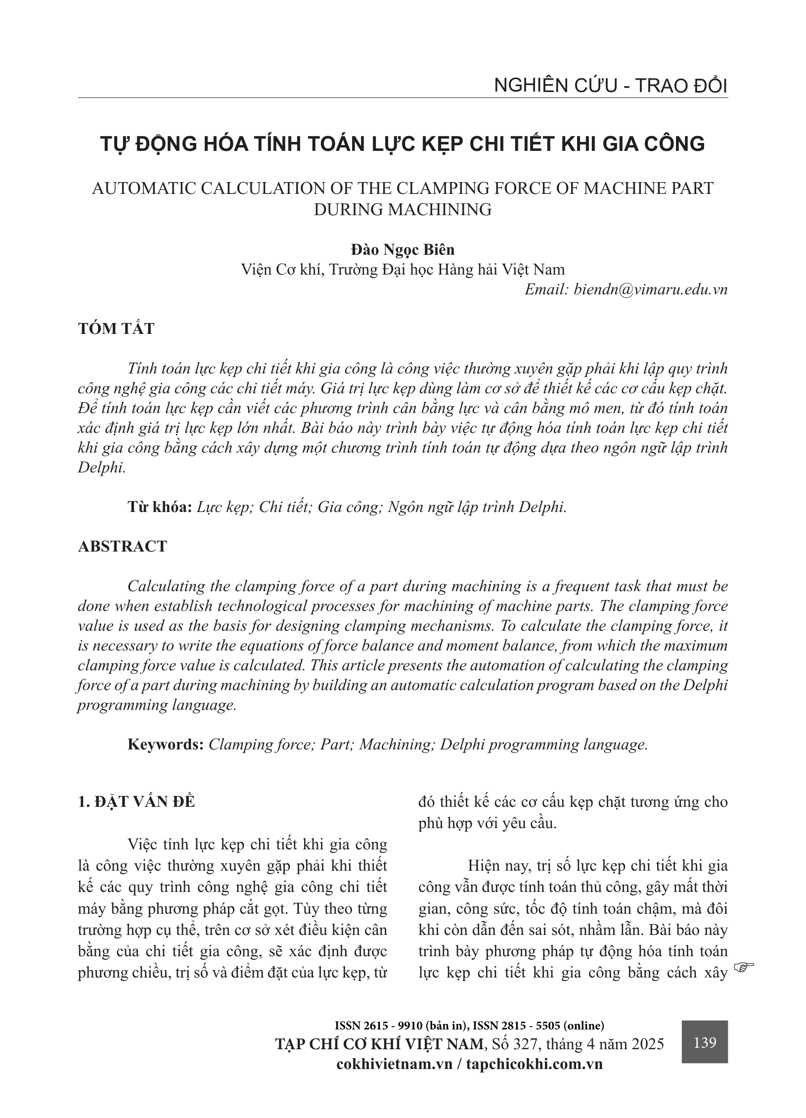 Tự động hóa tính toán lực kẹp chi tiết khi gia công