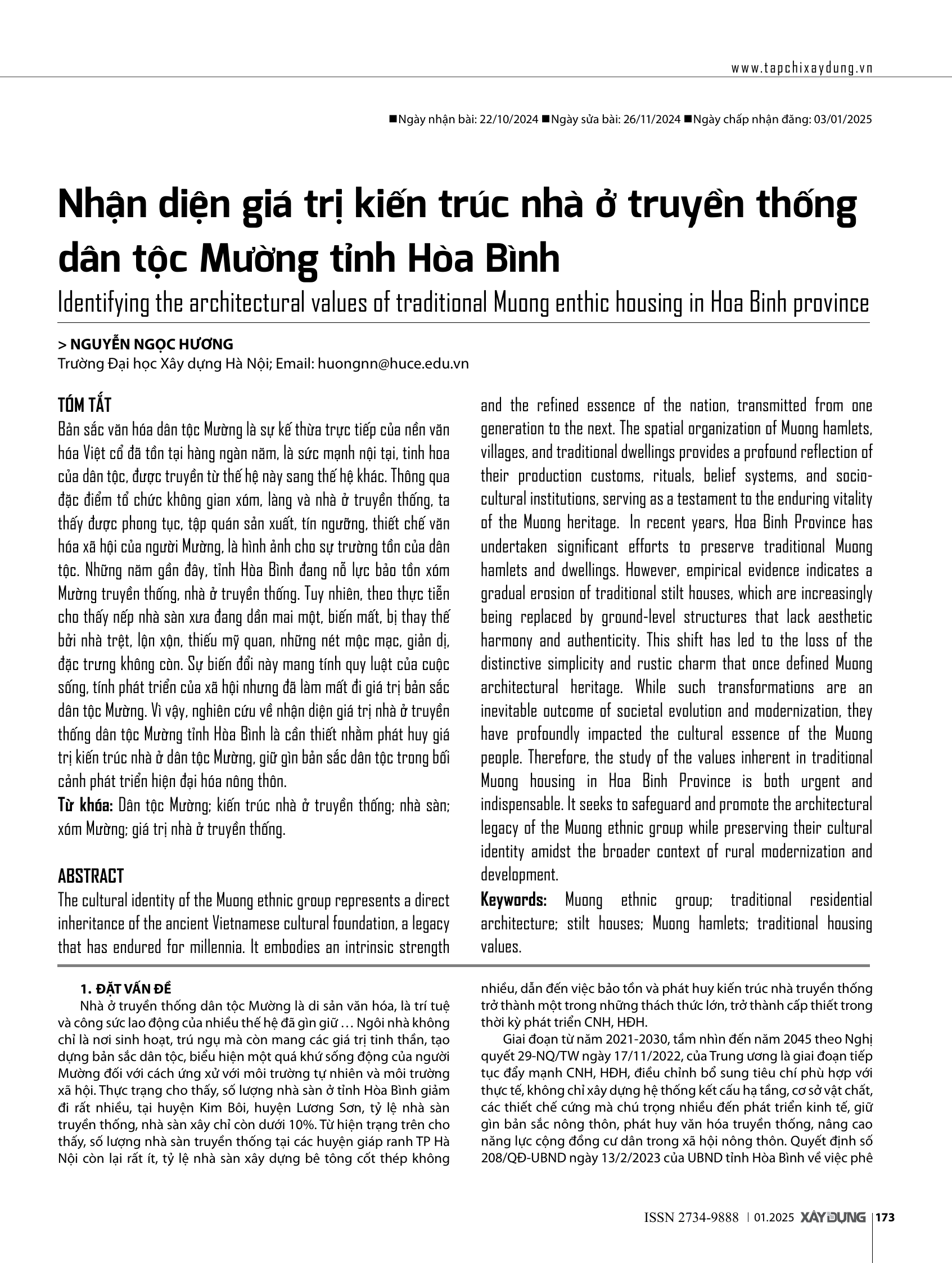 Nhận diện giá trị kiến trúc nhà ở truyền thống dân tộc Mường tỉnh Hòa Bình