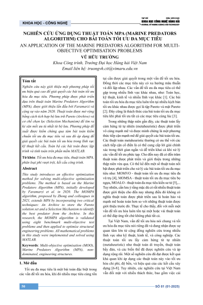 Nghiên cứu ứng dụng thuật toán MPA (Marine Predators Algorithm) cho bài toán tối ưu đa mục tiêu