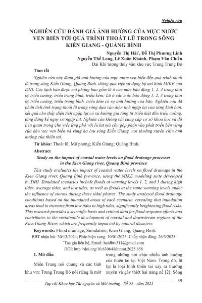 Nghiên cứu đánh giá ảnh hưởng của mực nước ven biển tới quá trình thoát lũ trong sông Kiến Giang – Quảng Bình