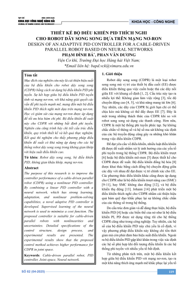 Thiết kế bộ điều khiển PID thích nghi cho robot dây song song dựa trên mạng nơ-ron