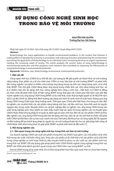Sử dụng công nghệ sinh học trong bảo vệ môi trường