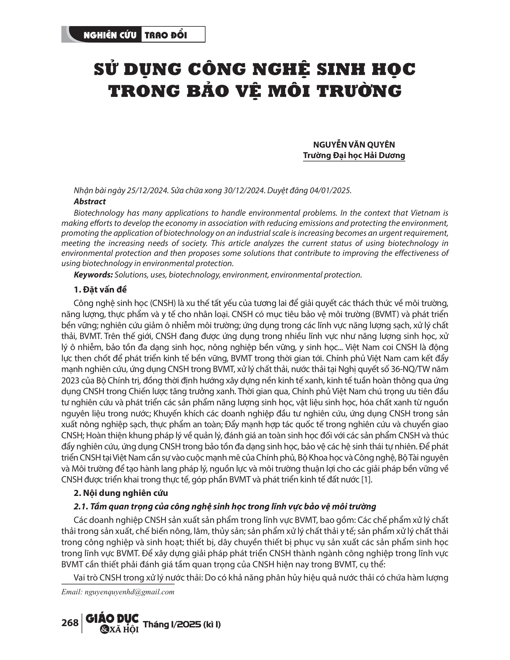 Sử dụng công nghệ sinh học trong bảo vệ môi trường