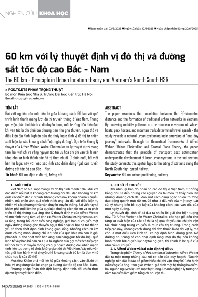 60 km với lý thuyết định vị đô thị và đường sắt tốc độ cao Bắc - Nam