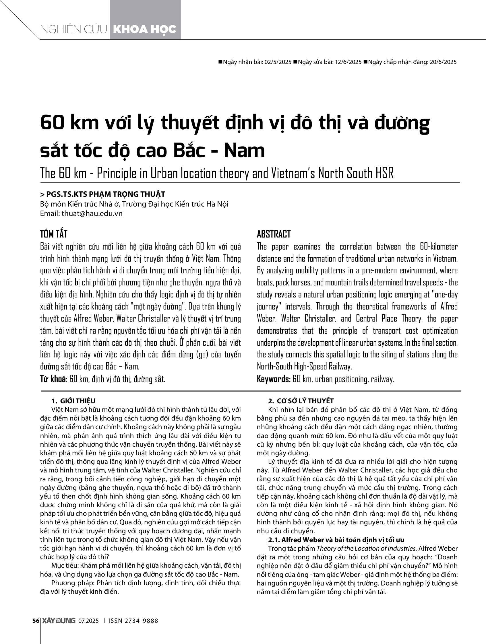 60 km với lý thuyết định vị đô thị và đường sắt tốc độ cao Bắc - Nam