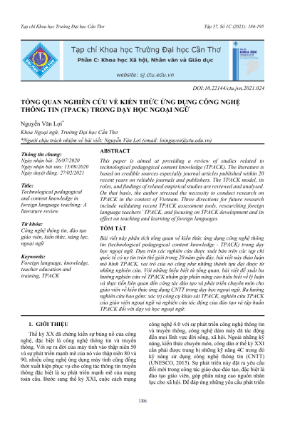 Tổng quan nghiên cứu về kiến thức ứng dụng công nghệ thông tin (TPACK) trong dạy học ngoại ngữ