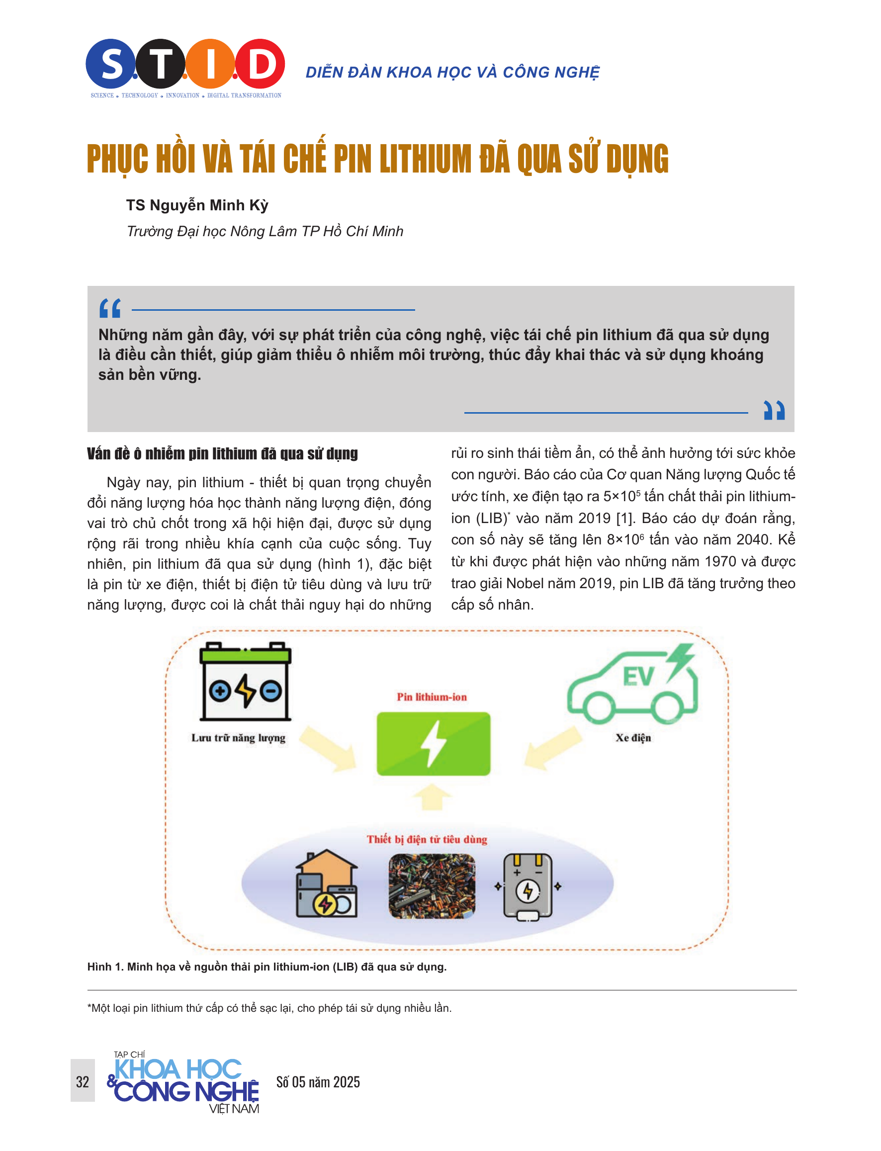 Phục hồi và tái chế pin lithium đã qua sử dụng