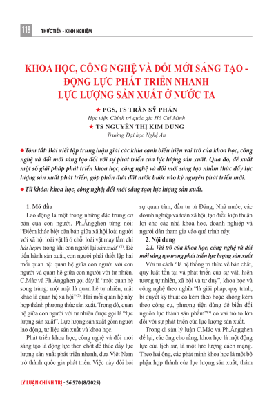 Khoa học, công nghệ và đổi mới sáng tạo – Động lực phát triển nhanh lực lượng sản xuất ở nước ta